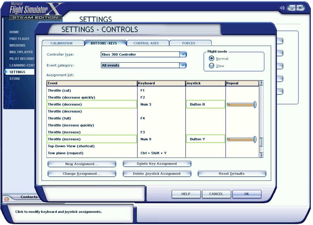 microsoft flight simulator (fsx) throttle keys