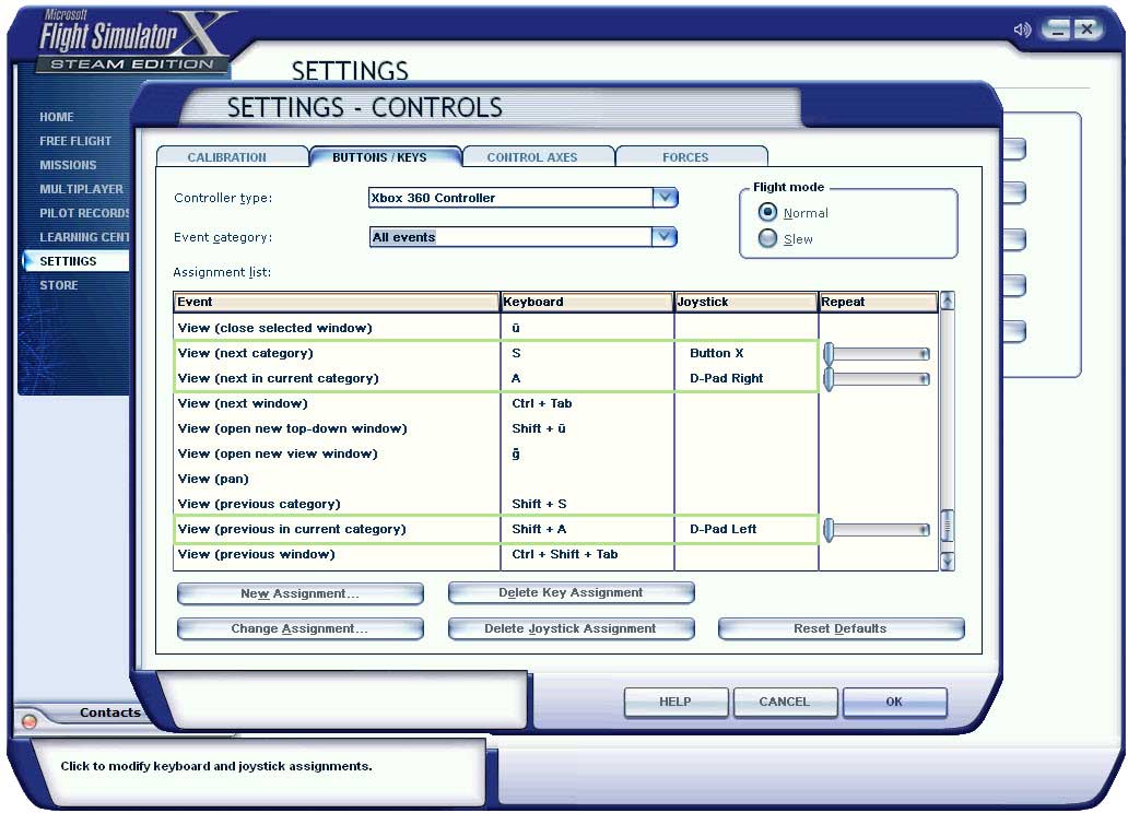 microsoft flight simulator (fsx) camera modes switch key