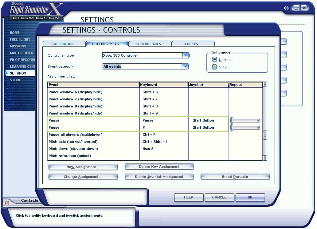 microsoft flight simulator (fsx) pause key