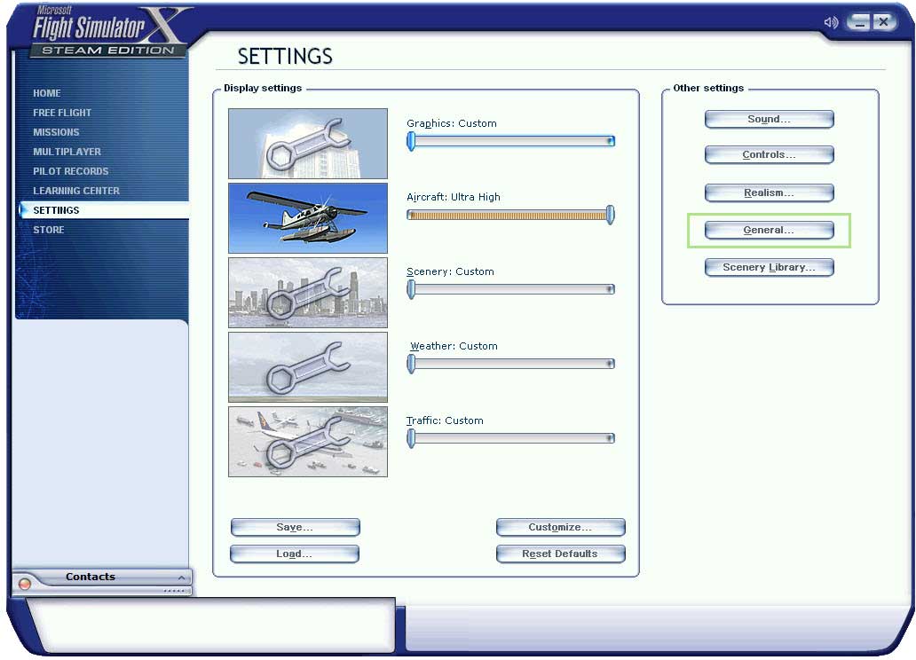 microsoft flight simulator (fsx) genel oyun ayarları