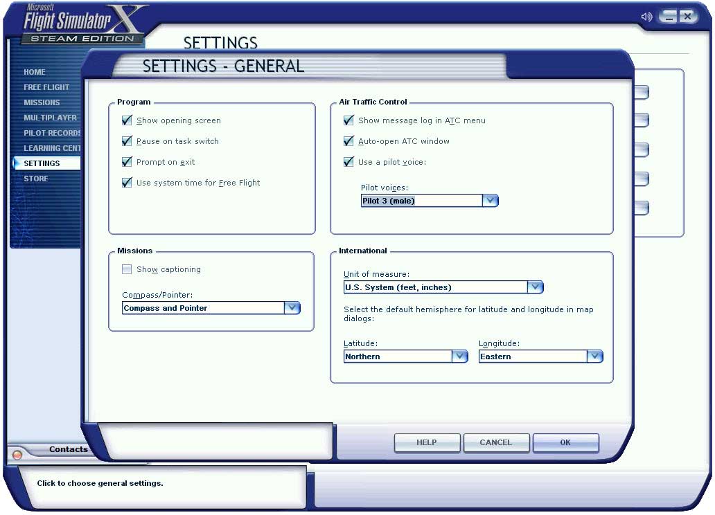 microsoft flight simulator (fsx) general settings