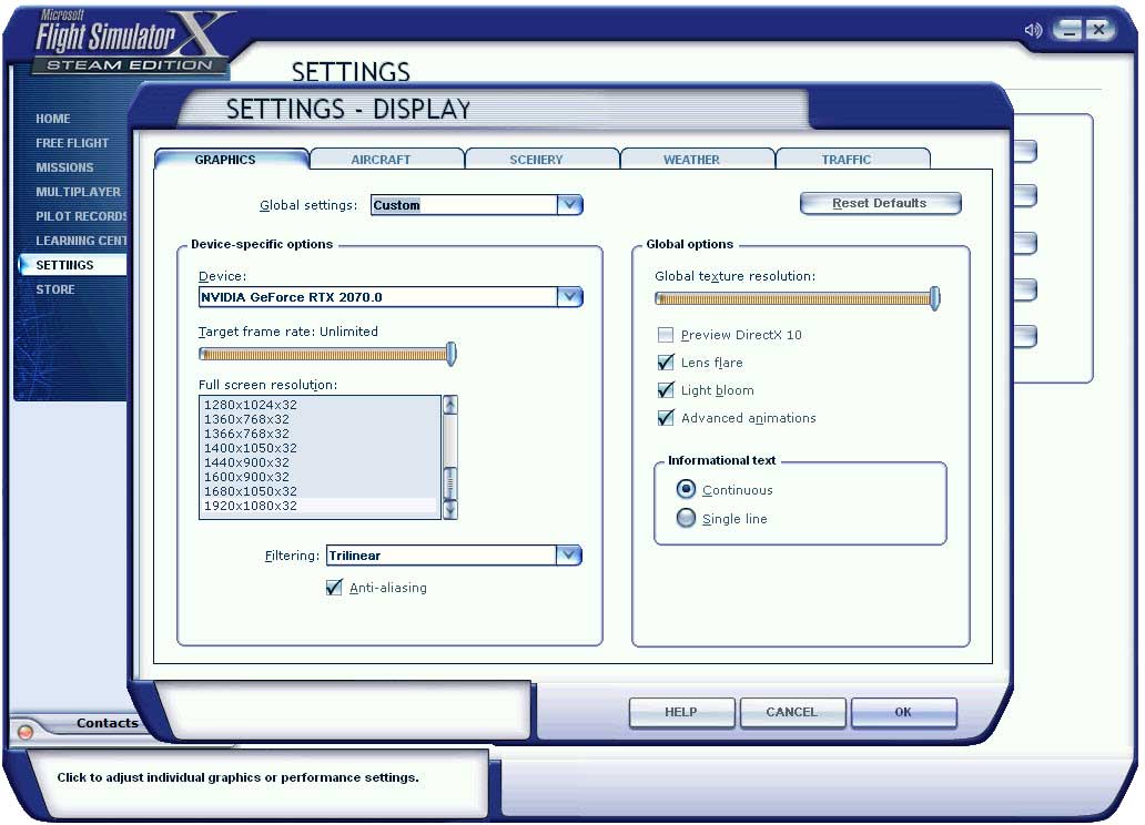 microsoft flight simulator (fsx) customize graphic settings