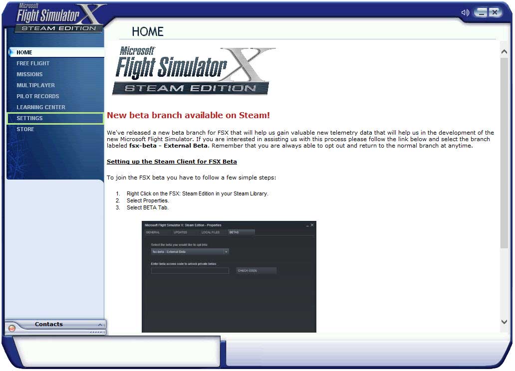 microsoft flight simulator x (fsx) home screen