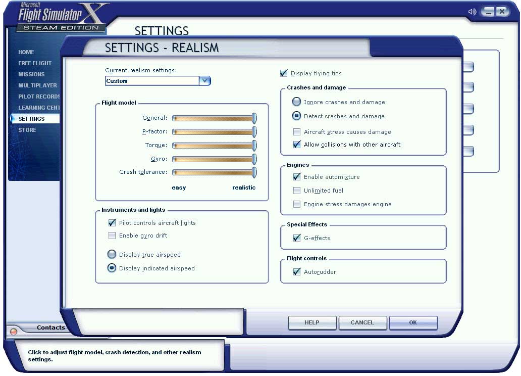 microsoft flight simulator (fsx) realism settings