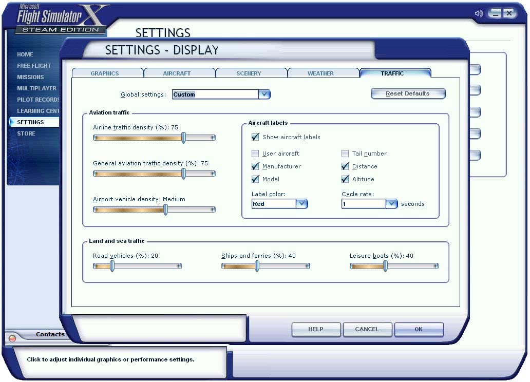 microsoft flight simulator (fsx) land, air and sea traffic settings