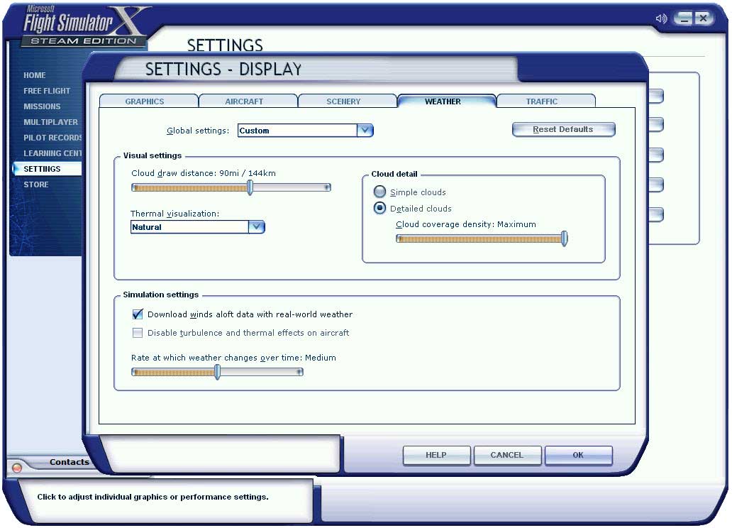 microsoft flight simulator (fsx) weather graphic settings