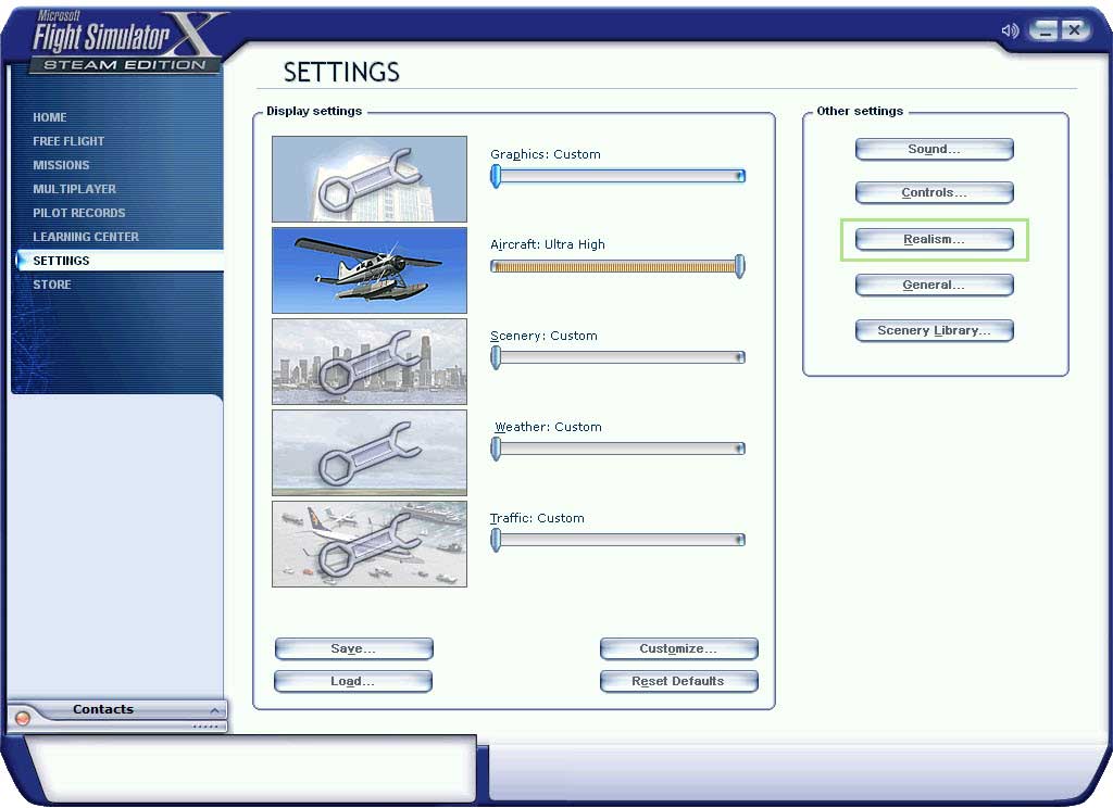 microsoft flight simulator (fsx) gerçekçilik ayarları