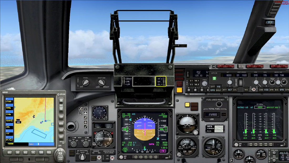 flight simulator x (fsx) boeing c-17 globemaster front transparent hud on-off button