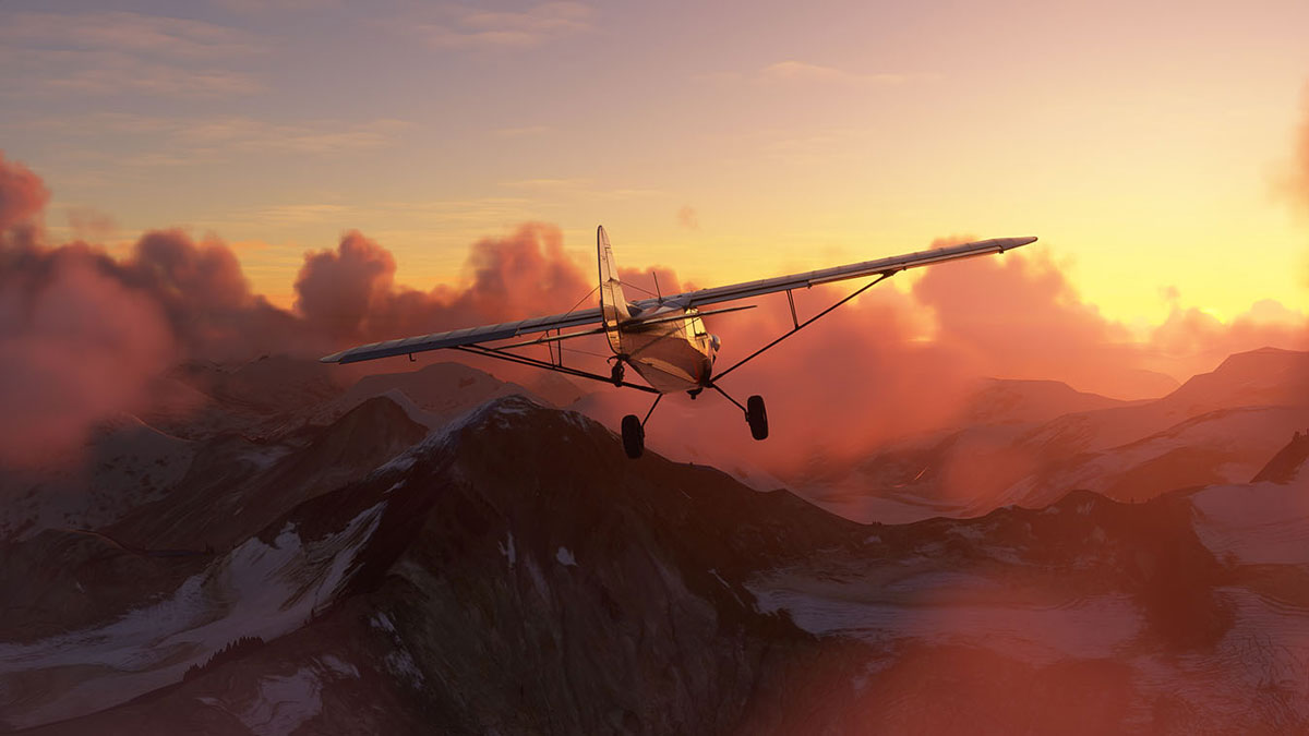 microsoft flight simulator 2020 gün batımı cessna uçak dağların üzerinde