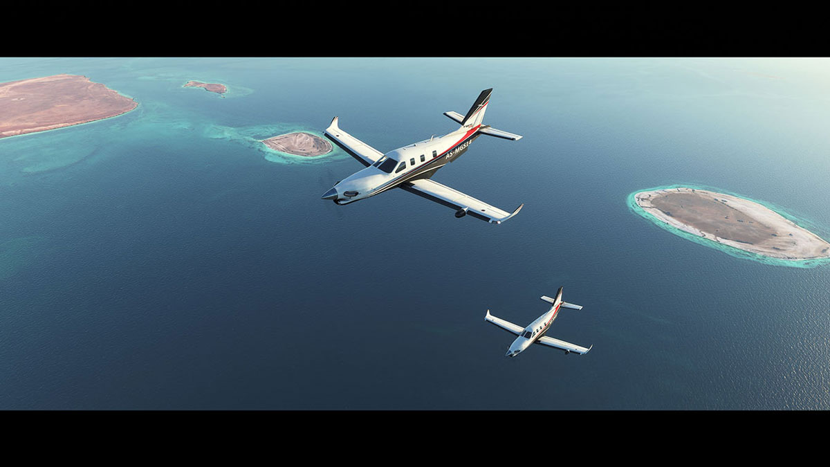 microsoft flight simulator 2020 okyanus üzerinde iki küçük uçak